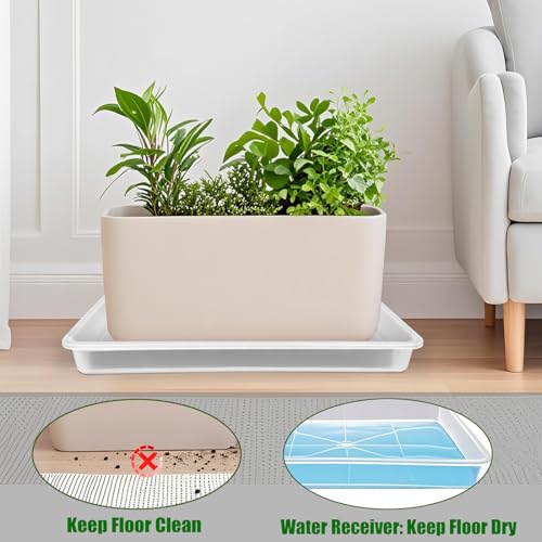 MUZHI 6 Pack Plastic Bonsai Humidity Trays, Rectangle Plant Growing Saucer Water Catcher Drip Tray, Seed Starter Drainage Tray Translucent (11.5x8.3 Inch)