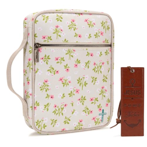 Montana West Bible Cover for Women Men with Leather Bookmark Book Carrying Cases Church Bag for Outdoor Protective - color: Beige Floral Print