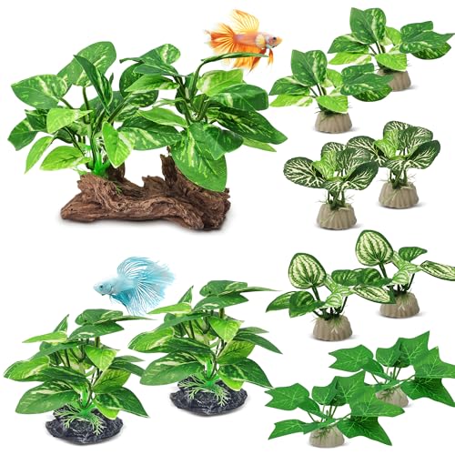 GOZILLA Silk Fish Tank Plants,Reptile Artificial Plant,Reptile Plants for Terrarium,Aquarium Decorations Accessories Set,Resin Driftwood Artificial Silk Aquarium Plant for Fish Tank.(11PCS/A-Set) - color: 11pcs/A-set