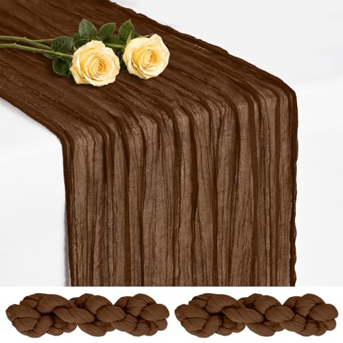 Showgeous 2 Pack Brown Cheesecloth Table Runner, 17 x 108 Inches - color: Brown, size: 2 Pack