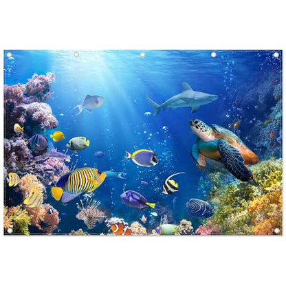 12x8ft Under The Sea Photography Backdrop Ocean Background | Underwater World, Baby Shower Party Supplies, Aquarium Coral Banner, Birthday Photo Booth, Polyester, Grommets, 1PC - size: 12'x8'