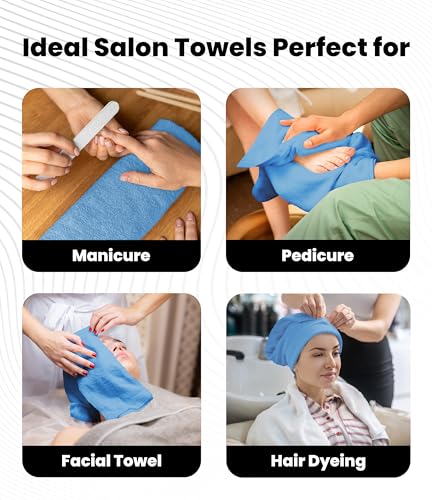 Avalon Towels Salon Towel - Sky Blue Hand Towels Bulk Pack of 24 - 100% Cotton Absorbent Spa, Facial & Gym Towel for Working Out - 16x27 Inches (Not Bleach Proof) - color: Skyblue
