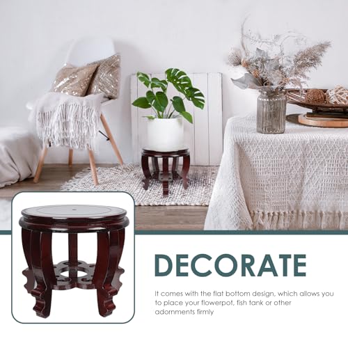 DOITOOL Large Plant Stool Wood Planter Stand Round Wooden Fish Tank Stand Oriental Style Indoor Plant Stand Wooden Display Base