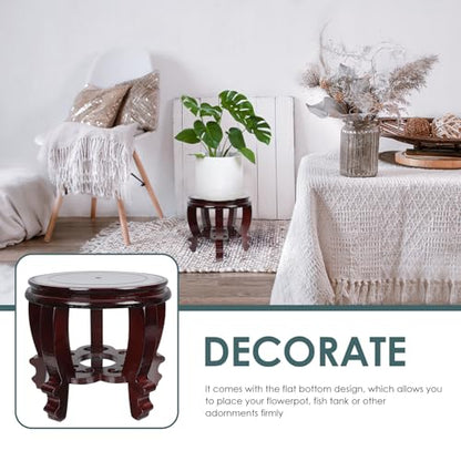 DOITOOL Large Plant Stool Wood Planter Stand Round Wooden Fish Tank Stand Oriental Style Indoor Plant Stand Wooden Display Base