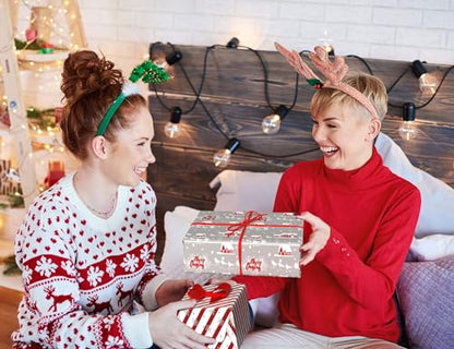 Cuitpan White Christmas Wrapping Paper Bundle for Kids Adults - Reindeer, Stripes, Woodlands, Snowflake, Red Truck Winter Scene Designs - 28 x 40 Inches, 6 Jumbo Sheets, Recycled - color: White-Christmas