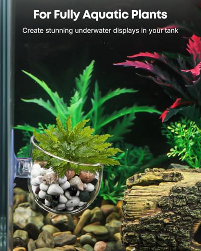 Pawfly Aquarium Plant Holder with Suction Cup, Clear Plastic Fish Tank Planting Holder, Fish Tank Plant Pot for Aquascape Decoration, Aquarium Planter Cup, 4 Pcs.