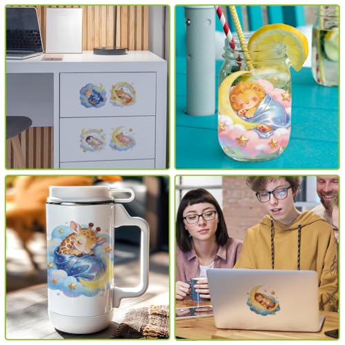 arricraft 10 Pcs Sleeping Animals Theme PVC Cup Transfer Stickers, Adorable Sleeping Cat Fox Animal UV Waterproof Cup Sticker for 16 oz Glasses Window Home Printing Decoration 24x11cm - style: Sleeping Animals Theme