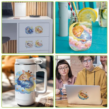 arricraft 10 Pcs Sleeping Animals Theme PVC Cup Transfer Stickers, Adorable Sleeping Cat Fox Animal UV Waterproof Cup Sticker for 16 oz Glasses Window Home Printing Decoration 24x11cm - style: Sleeping Animals Theme