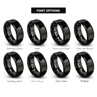 Tasbih Prayer Beads Ring - Gift for Muslim - Tungsten Carbide - Band - Black Yellow Gold Silver - Flat Dome Bevel - Men Women - Personalized Custom Engraving - 8mm - Anniversary Engagement Wedding - color: 12 - Black Tungsten
