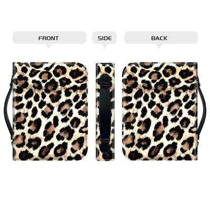 PU Leather Bible Cover with Handle & Pockets, Large Capacity Bible Case, Water-Resistant Scripture Organizer Bag with Bonus Card Holder, Christian Gift for Women & Men, Leopard Print 02 - color: Leopard Print 02