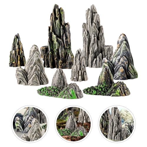 8pcs Mini Resin Rockery Model Garden Decoration Indoor Bonsai Mountain Aquarium Decor Miniature Landscaping Statue for Terrariums and Fairy Gardens