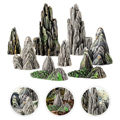 8pcs Mini Resin Rockery Model Garden Decoration Indoor Bonsai Mountain Aquarium Decor Miniature Landscaping Statue for Terrariums and Fairy Gardens