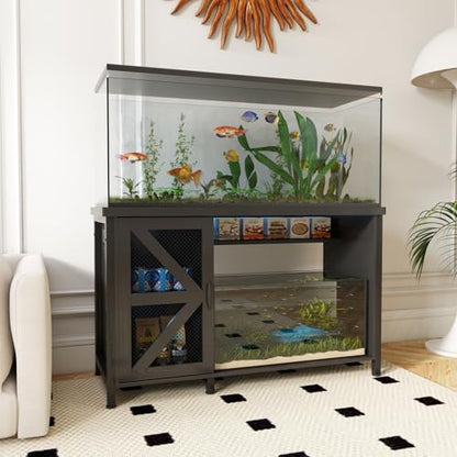55-75 Gallon Aquarium Stand, Fish Tank Cabinet | Turtle Tank Stand, Power Outlets, LED Light, Adjustable Shelf, 52" x 19.7" Desktop, Heavy Duty Metal, 1100LBS Capacity, Black - color: Black