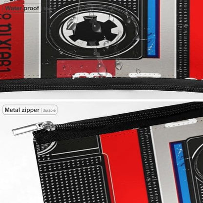 Red Tape Cassette Label Makeup Bag, Travel Toiletry Organizer, Cosmetic Pouch for Women, Birthday Presents for Mom Girls Women Sisters - color: Red Tape Cassette Label