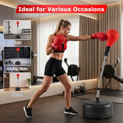 Goplus Punching Bag with Stand, 54.5"-62" Height Adjustable Speed Boxing Equipment with Gloves, Fillable Weighted Base, Fitness Reflex Bag for Teens Youth Adults Home Gym Workout MMA Training - color: Red