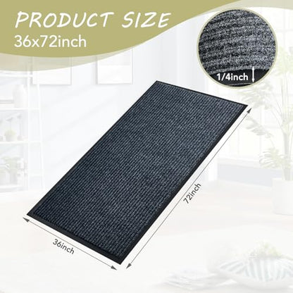 Front Door Mat, 3'x6'Indoor Outdoor Welcome Commercial Floor Mats | Heavy Duty Durable Inside Outside Entrance, Waterproof All-Season, All-Weather Non Slip Backing Doormat for Entryway, Black - size: 36"x72"