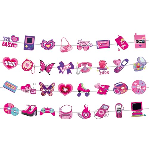 Y2k Party Decorations 4Pcs Pink Retro 2000s Banners I Love 00's Theme Party Decor Supplies for Birthday Female Bachelorette - color: Y2k