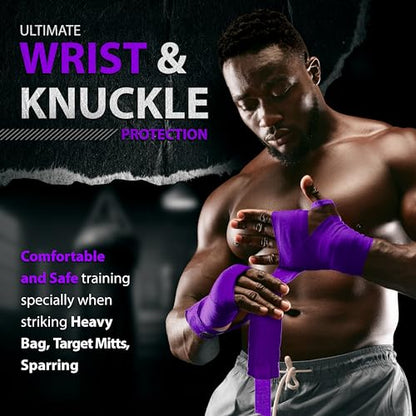 DXM SPORTS Boxing Hand Wraps Inner Gloves - 180 Inch Elasticated Thumb Loop Bandages - Kickboxing MMA Muay Thai Kickboxing Martial Arts Punching Training for Men Women - color: Purple