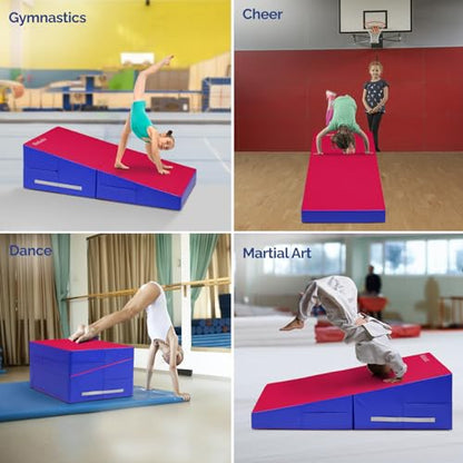 Matladin 48"x24"x14" Tumbling Mat - Folding Gymnastics Cheese Wedge Mat for Kids, Girls Home Training - color: Pink,Dark Purple