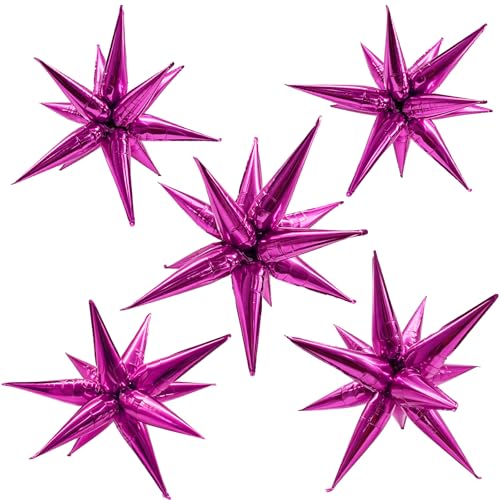 Hot Pink Star Balloons 60Pcs Spike Balloons for Balloon Arch Explosion Mylar Ballons Large Foil Baloons Prom Balloons for Wedding Anniversary Galentine's New Year Bachelorette Birthday Party Supplies - color: Hot Pink