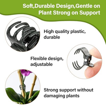 RAINFLOW 200 PCS Plant Clips - Orchid Clips for Vines, Stakes and Trellises | Small Plant Support Clips for Orchids, Climbing Vines, Flower Stems, Indoor Plants, Stakes and Trellises