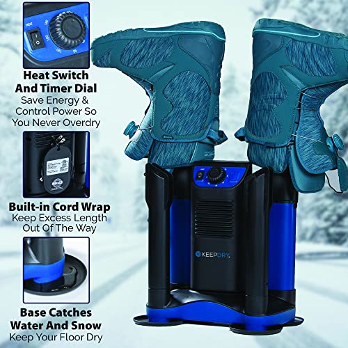 KeepDry Forced Heat Boot Dryer - Heavy Duty Shoe Dryer with Heat Switch & Timer - Quickly Dry Garments - Collapsible Drying Tubes | 250W Forced-Air Boot Dryer, 3-Hr Timer, Heat-Off Switch, 4 Adjustable Collapsible Tubes, Helmet Attachments