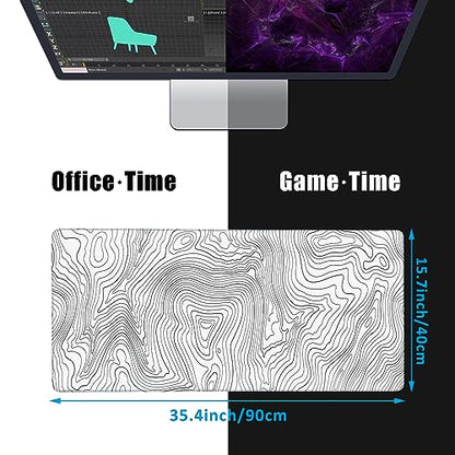 Mouse Pad,Topographic Line Desk Mat for Desktop,Desk Pad with Non-Slip Base and Stitched Edge,Extended Mousepad for Office and Home 35.4X15.7 Inch - color: Topographic Line