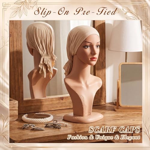 Syhood Slip on Pre Tied Head Scarves for Women - color: Natural Tones