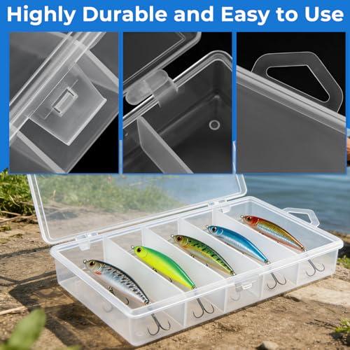 3 Pack 5-Grid Clear Plastic Fishing Tackle Accessory Box Fishing Tackle Storage Fishing Lure Bait Hooks Storage Box, 7x4.3x1.2inch