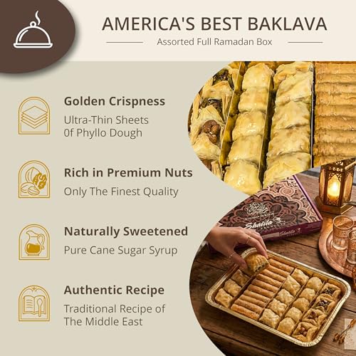 Shatila Food Products Half Ramadan Assorted Fillo Mix Baklava Box, Assorted Baklawa Pastry, Mediterranean Sweets Arabic Desserts, Eid Gifts, 30-Pieces - size: 30 Pieces