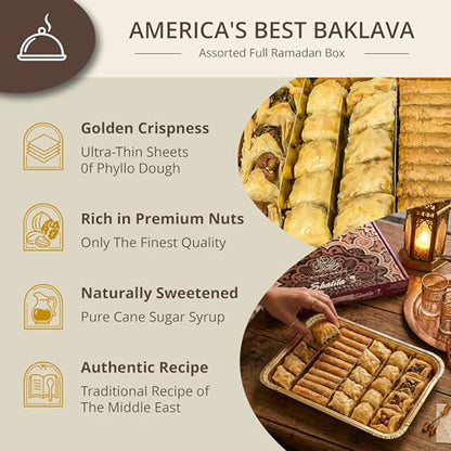 Shatila Food Products Half Ramadan Assorted Fillo Mix Baklava Box, Assorted Baklawa Pastry, Mediterranean Sweets Arabic Desserts, Eid Gifts, 30-Pieces - size: 30 Pieces