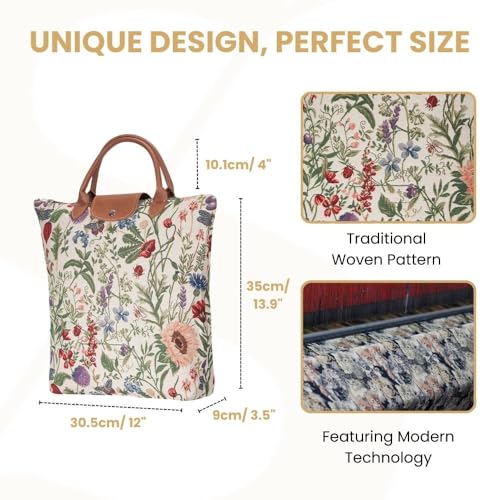 Signare Tapestry Foldable Tote Bag Reusable Shopping Bag Grocery Bag - color: Morning Garden