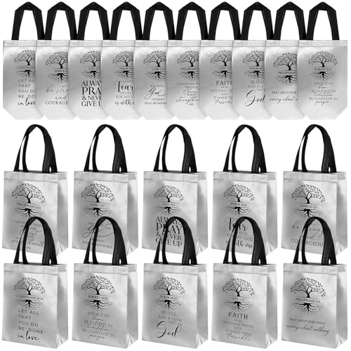 Sweetude 30 Pcs Christian Bag Bulk with Handle Religious Medium Size Bible Verse Reusable Non Woven Handbag for Coworker Men Women Grandparent Day Church Halloween Party Favor Bags(Black and Sliver) - color: Black and Sliver