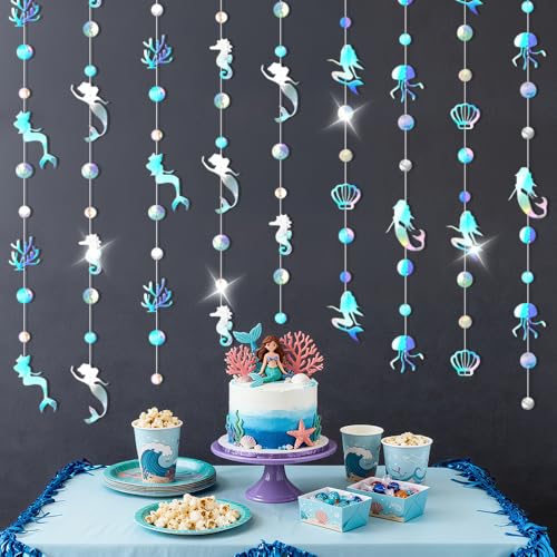 105FT Iridescent Mermaid Bubble Garlands, Holographic Under The Sea Party Hanging Decorations, Ocean Ceiling Streamers, Birthday Wedding Baby Shower Decor, Beach Pool Nautical Theme Party Supplies - size: 105 Iridescent Mermaid