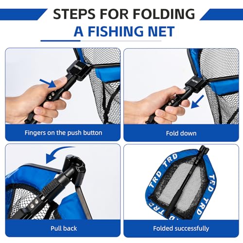 AluFloat X1 Fishing Net with Handle (Fish Net) - Floating Foldable Rubber-Coated Deep Mesh Landing Net for Bass & Fly Fishing - Fishing Gear, Kayak Accessories, Fishing Accessories - color: Ocean blue