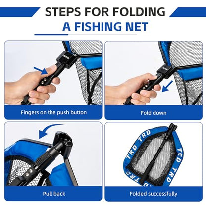 AluFloat X1 Fishing Net with Handle (Fish Net) - Floating Foldable Rubber-Coated Deep Mesh Landing Net for Bass & Fly Fishing - Fishing Gear, Kayak Accessories, Fishing Accessories - color: Ocean blue