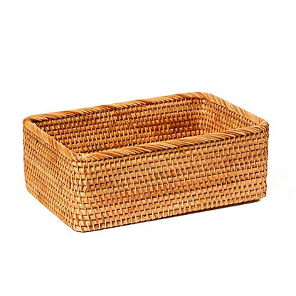Handmade Rectangle Wicker Fruit Box Rattan Tray Magazine Organizer and Small Objects Container Serving Basket (Medium) - size: Medium