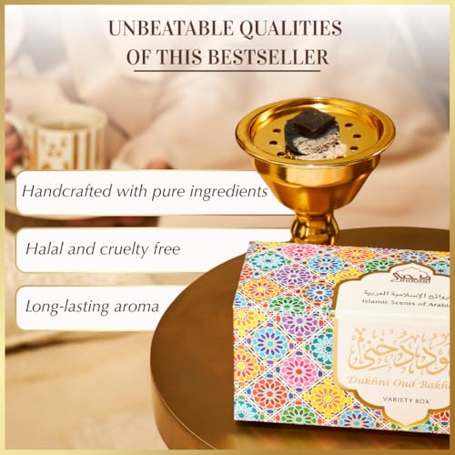 Oud Bakhoor Variety Box by Dukhni | Assorted Box | 30 Pieces Bakhoor | Gift Set & Refill Kit | Arabic Incense | Islamic Gifts, Eid & Ramadan Gift | Luxurious, Long Lasting