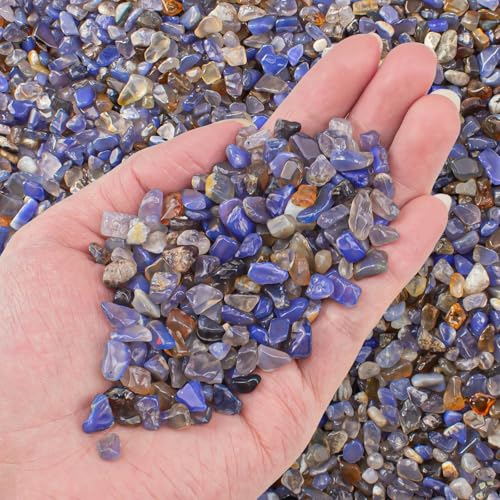 0.5 Lb/230g Blue Agate Crushed Stone Tumbled Chips Bulk, Natural Polished Aquarium Gravel Rocks Crystals Stones Decorative Fish Tank Pebbles Vase Filler - 5-7mm - color: Blue Agate, size: 0.5 LB