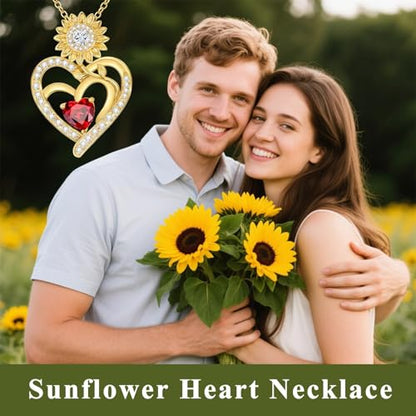 Midari Sunflower Necklace 18k Gold Plated Heart with Brithstone You Are My Sunshine Necklace Anniversary Birthday Sunflower Jewelry Gift for Women Wife Mom - color: 01-January
