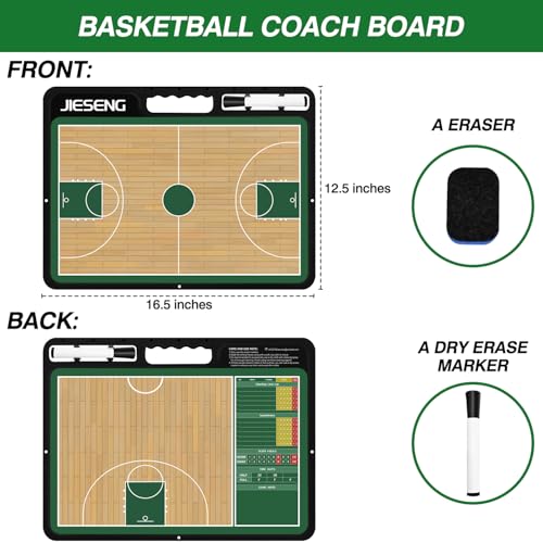 Basketball Dry Erase Coach Board for Coach Tactics,Lineup Board with Marker | Double Sides (Full/Half court),Easy to erase,Portable and Lightweight,Waterproof/Sweatproof,Quick-Wipe,Durable