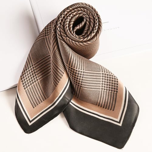 Sumolux Head Hair Scarf for Women Like Satin Silk Scarf Bandana Hair Wrapping Night Large Square Scarves 27.5" - color: Coffee Plaid Stripes