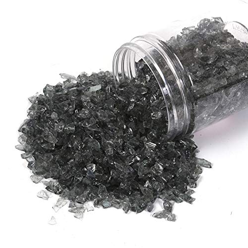 Shiny Stone High Luster Reflective Fire Glass Gravel,Fire Gems,Fire Drops,Fire Glass Pebbles Stones Beads Chips for Fire Pit Fish Tank Aquarium Garden,3-6mm 305g/0.67lb (Gray) - color: Gray