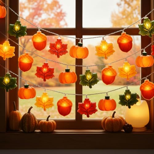 Thanksgiving String Lights,10FT 20LED Fall Decor Lights Battery Operated Waterproof Hang Autumn Fairy Light for Indoor Outdoor, Acorn Maple Leaf Pumpkin String Lights Decoration for 2026 Home & Party - style: Thanksgiving String Lights