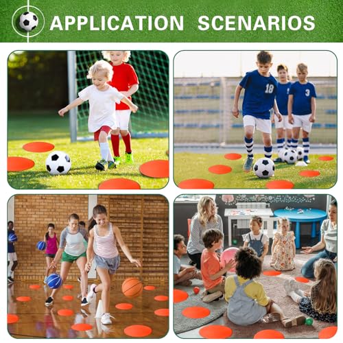 Poly Spot Markers 4 inch/9 inch Non-Slip Rubber Agility Training Markers Floor Dots Flat Field Cones for Football, Soccer, Basketball, School Exercise Drills, Dance Practice - style: 9 inch 12 Pcs Orange Red (TPE)