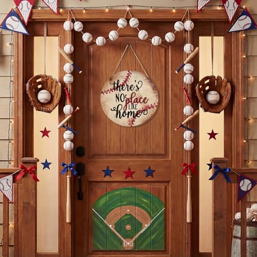Smile Wooden Baseball Door Sign - "If We're Not Home Check the Ballfield" Circular Rustic Decor for Sports Fans - style: Baseball Retro