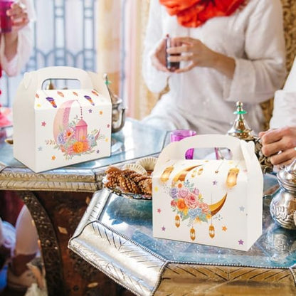 Sanfly Eid Mubarak Candy Box 12 Pack Ramadan Boxes Eid Mubarak Gift Boxes Star Moon Lantern Party Favor with Handle for Eid Fitr - color: A