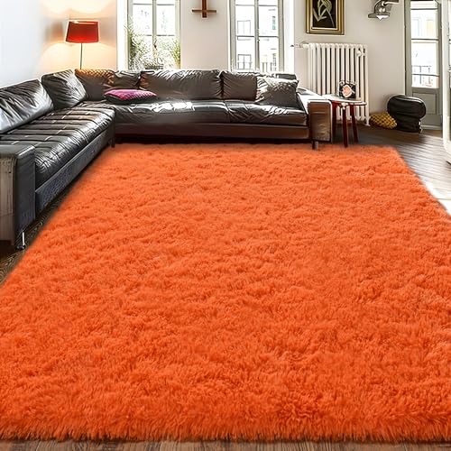 5x7 Orange Washable Shag Fluffy Living Room Rug - color: Orange, size: 5' x 7' (Rectangular)