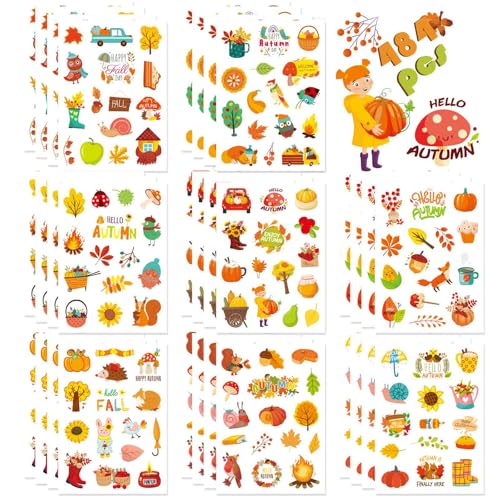 Fall Stickers 484 PCS Autumn Stickers, Thanksgiving Maple Leaves Stickers - style: Fall