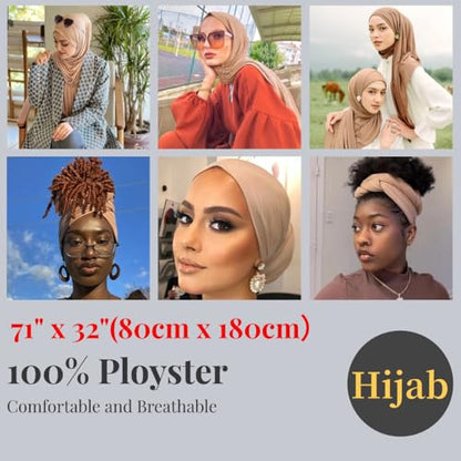 Harewom Muslim Hijab for Women Soft Stretch Headscarf Large Plain Turban Wrap Shawl Head Wrap for Everyday Wear - color: Camel Hijab Headscarf